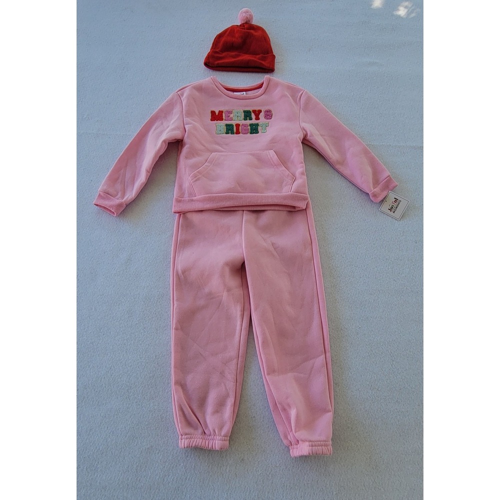Joyful MERRY & BRIGHT Girls Set 3 HOLIDAY Size 4T‎  COLOR Pink-HOLIDAY